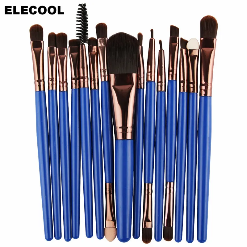 Elecool 20/15/1 шт. профессиональная кисть для максияжа, тени для век Кисть для растушевки теней набор кистей для макияжа губ подводка для глаз кисти, косметический инструмент - Handle Color: 15pcs blue coffee