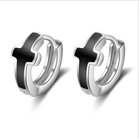 everoyal 100 silver plated earrings male jewelry fashion black cross men hoop earrings for women girls accessories female