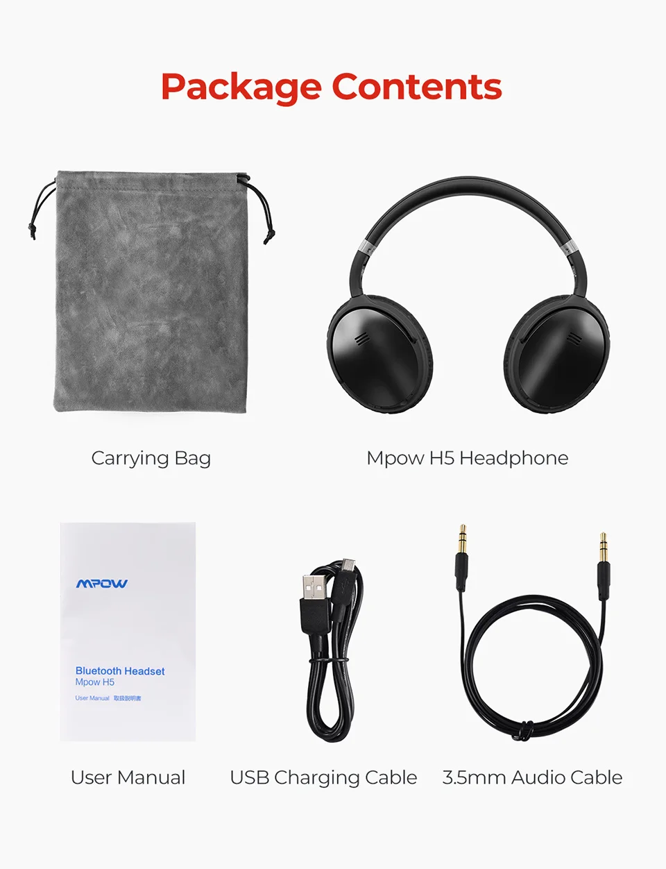 [Обновленная версия] Оригинальные Mpow H5 Bluetooth наушники с активным шумоподавлением Беспроводные наушники с микрофоном для ПК iPhone Xiaomi