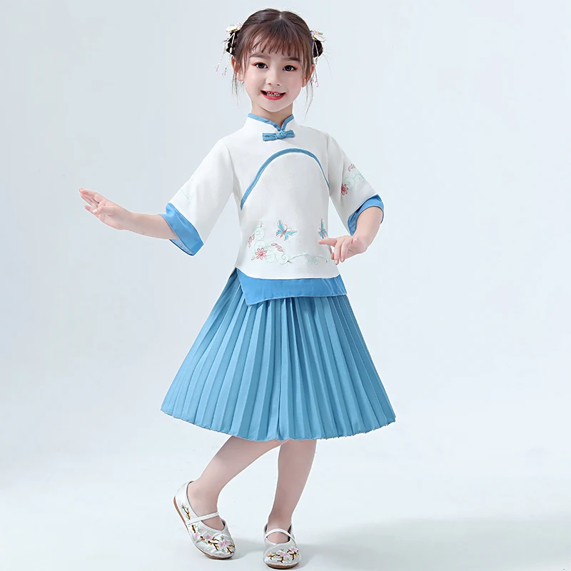 Hanfu/костюм для девочек детская одежда в китайском стиле Китайский древний и традиционный костюм в стиле Тан народное танцевальное платье DQL763