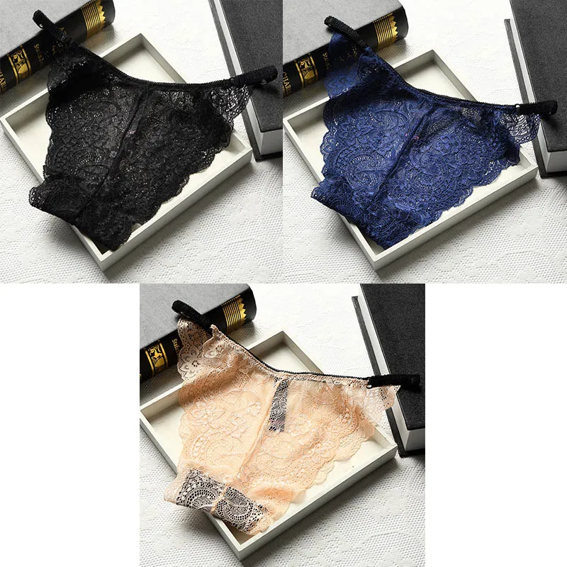 black blue nude 3 шт., сексуальные кружевные трусики, женское нижнее белье, дышащие женские трусики, прозрачные трусики, новое нижнее белье для женщин BANNIROU M-XL - Цвет: black blue nude