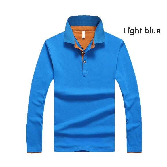 Light blue Модные стильные мужские поло с длинными рукавами Повседневные хлопковые мужские рубашки поло воротник модного цвета мужские топы - Цвет: Light blue