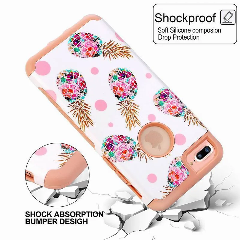 Для iphone 8 plus, двухслойный чехол из розового золота, дизайн, Жесткий ПК+ ТПУ, гибридный Чехол, свежий бампер, ананас, ударопрочный жесткий чехол с фруктами