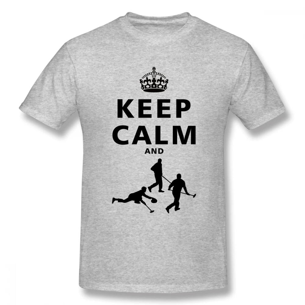 Keep Calm Play Curling Men's Short Sleeve T Shirt Handmade Classic Tee for man | Мужская одежда