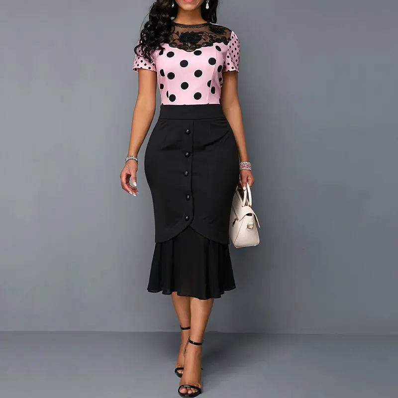 Летнее офисное винтажное платье размера плюс вечерние милые розовые женские