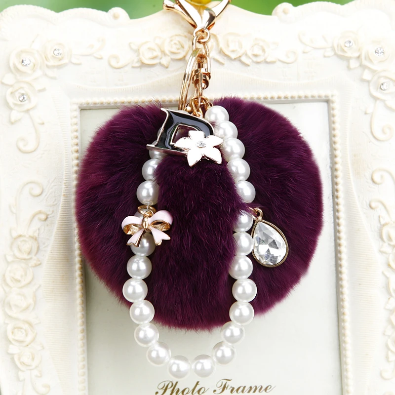 Мех брелоки с помпонами 15 Цвет 8 см кролик меховой помпон брелок Стразы D жемчужно