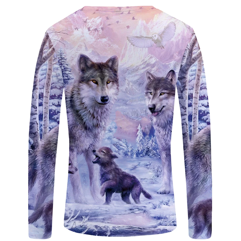 KYKU Wolf T shirt Men Long sleeve shirt Love Streetwear Snow Graphic Mountain Clothes Jungle 3d T-shirt Hip hop Mens Clothing