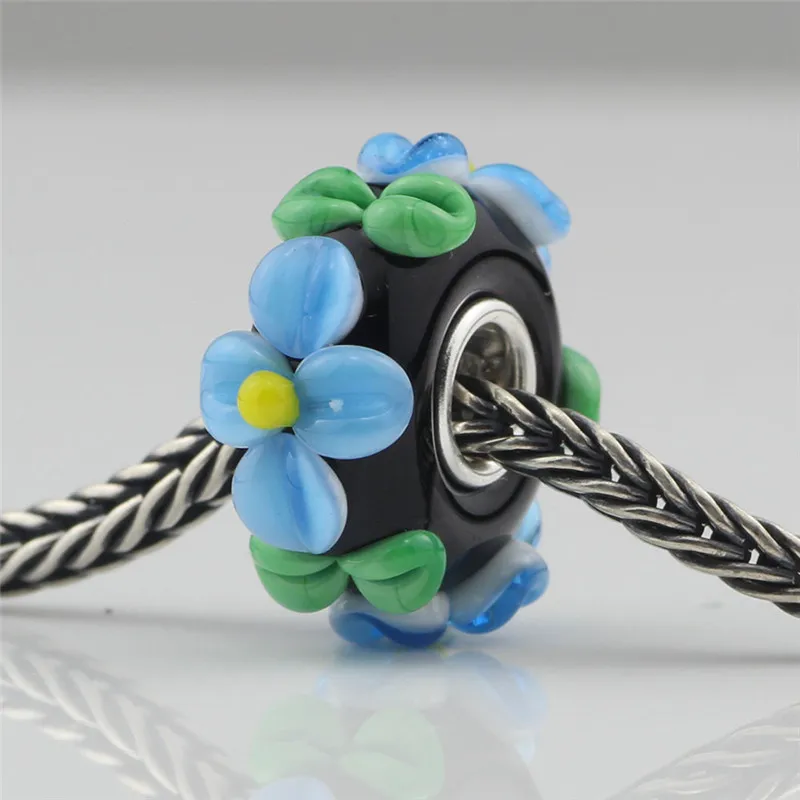 Бусина-Шарм из серебра 925 пробы с большим отверстием муранское стекло ручной