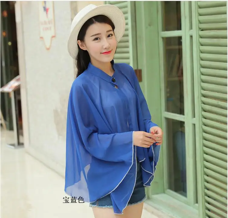 2021 Summer Women Sun Protection Clothing Solid Color Chiffon UV SunScreen Sun Protection Shawl Female