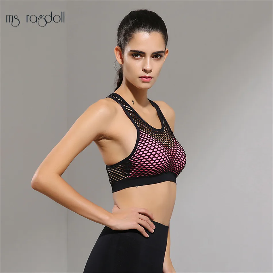 Сексуальная выдалбливают High Impact Для женщин спортивный бюстгальтер сетки Back Training