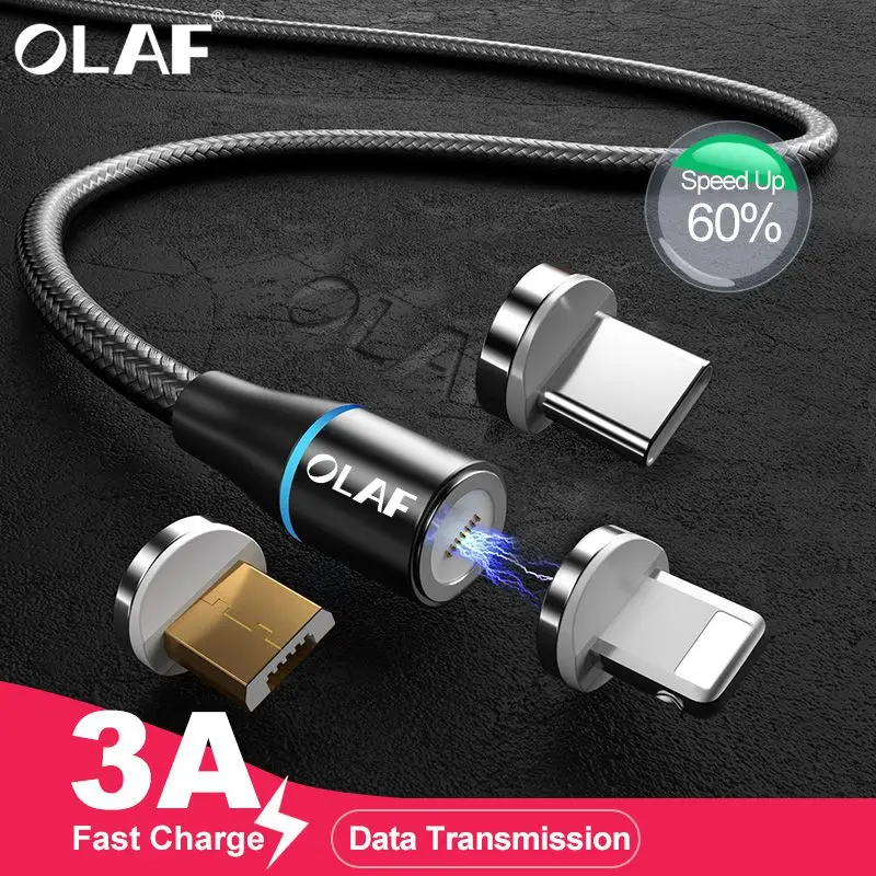 Магнитный usb-кабель OLAF 3A Micro USB type-C для iPhone XR, samsung, S9, huawei, Xiaomi, быстрая зарядка, кабель 3,0