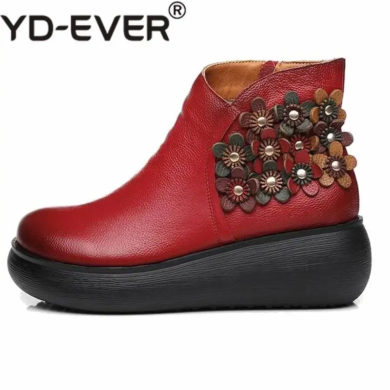 Yd ever новые осенние женские туфли из натуральной кожи на платформе высоком