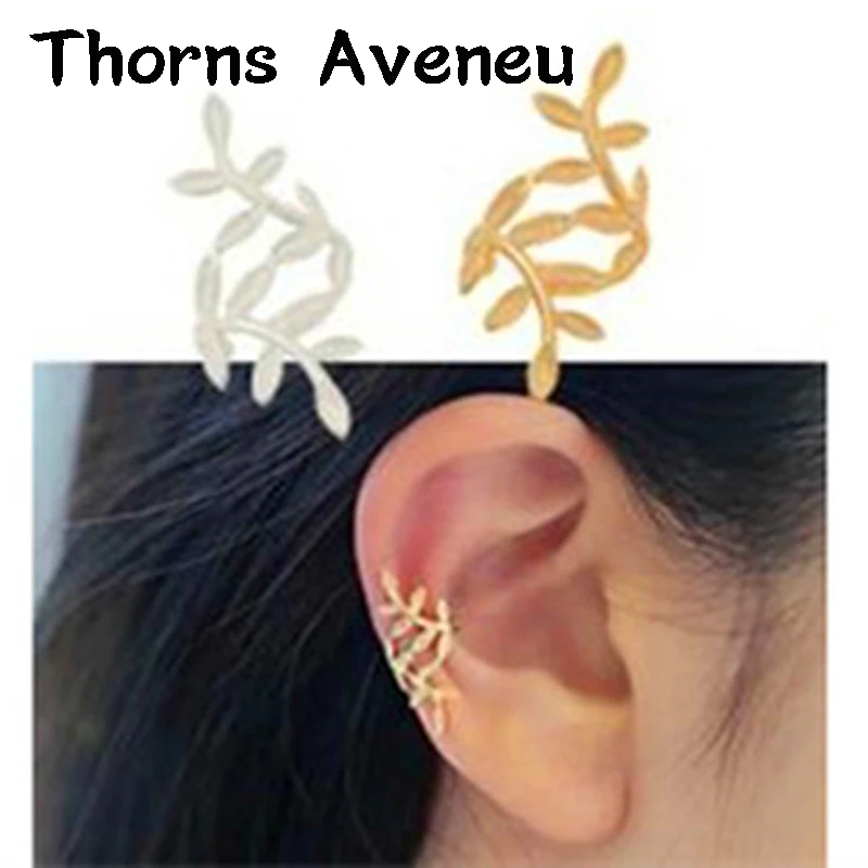 Новая мода 1 шт Серебряный цвет золотой в форме листа серьги-манжеты без пирсинга