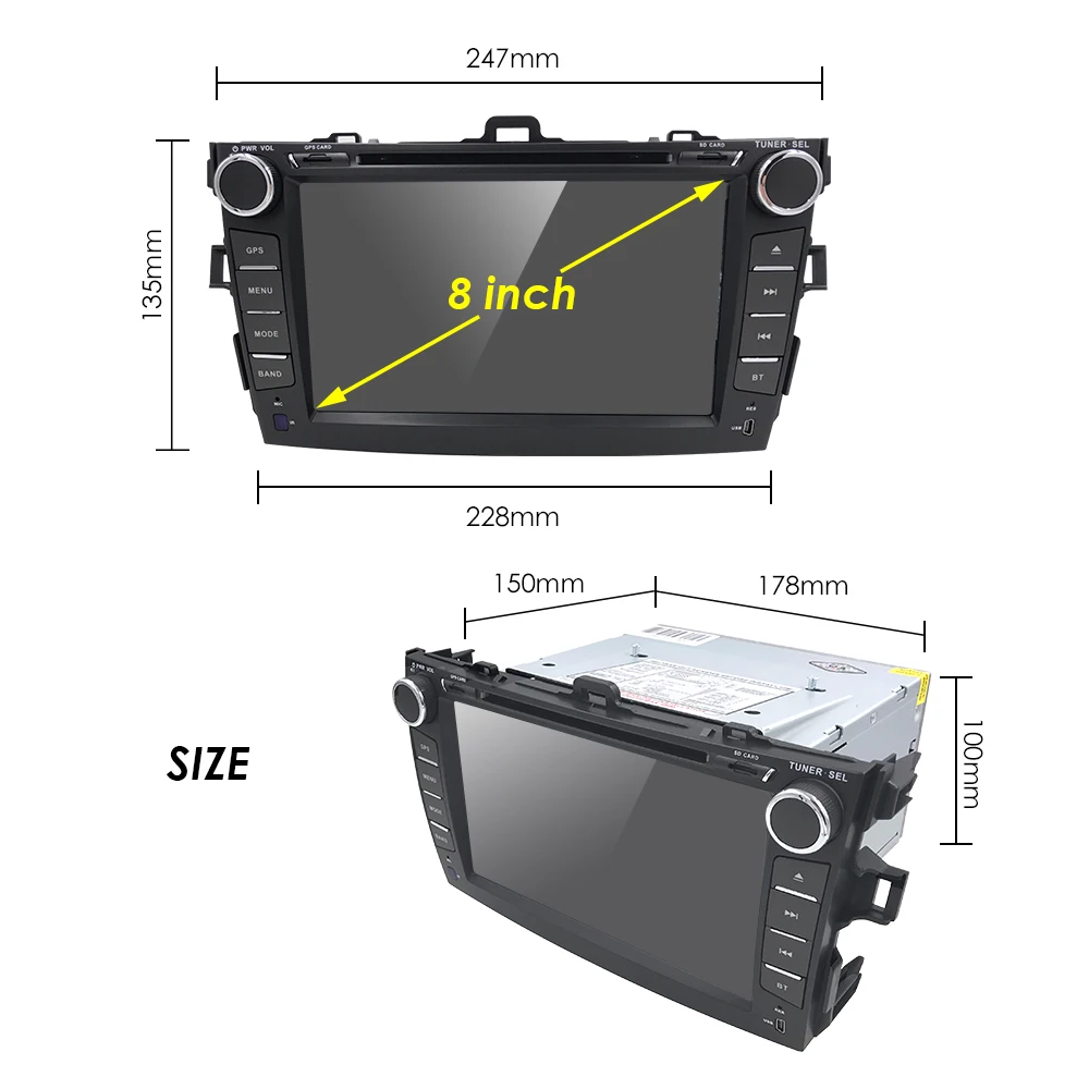 2Din автомобильный DVD плеер для Toyota corolla 2007 2008 2009 2010 2011 радио рекордер Автомобильный