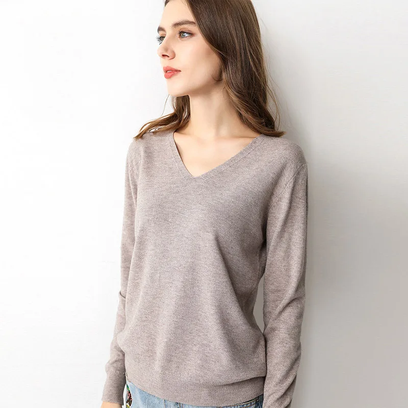 2019 Spring Autumn New Loose Thin V-Neck Sweaters Casual Plus Size Knit Pullovers Women Sweater Solid Color RE2565 | Женская одежда