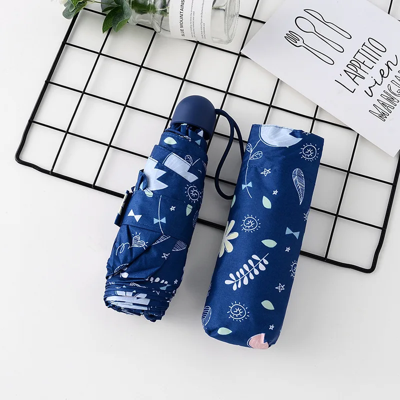 FlowerNavy Маленький зонтик с принцем мини карманные зонтики анти складной зонтик, УФ Защита переносной черное покрытие зонт для девочек маленькие солнечные Зонты - Цвет: FlowerNavy