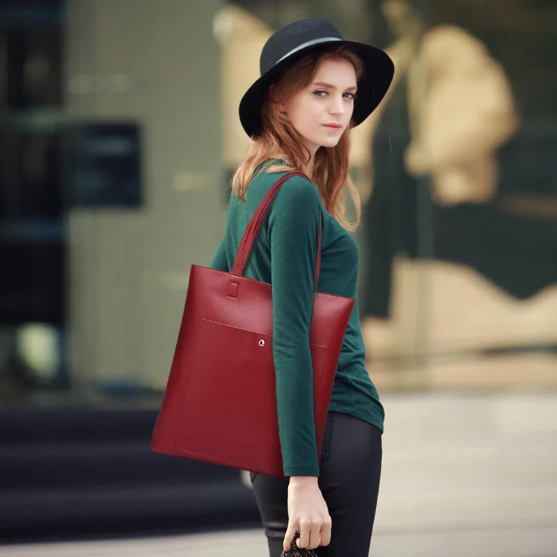 Pofow Solid Women Messenger Bags Large Capacity Shoulder Tote bolsos Famous Designers traveling Leather Handbags | Багаж и сумки