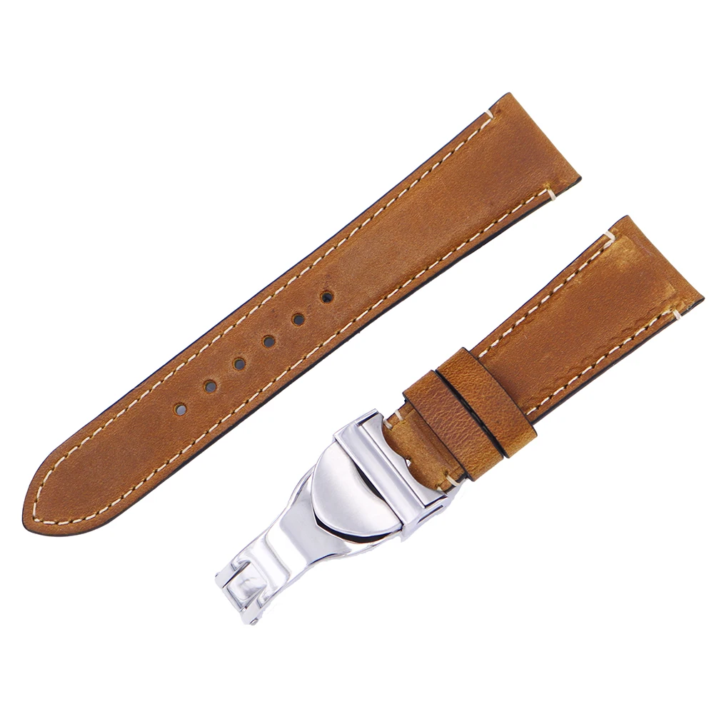 Rolamy 22mm Wholesale High Quality Genuine Leather Wrist Watchband Strap Belt Loops Band Bracelets For IWC Tudor Breitling