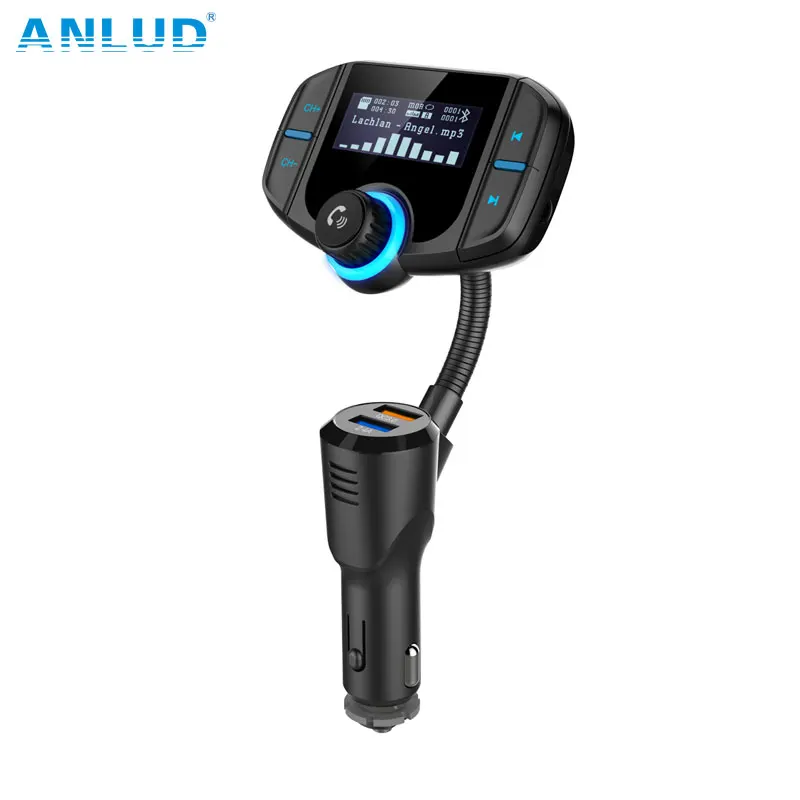 ANLUD Bluetooth FM передатчик QC3.0 устройство для автомобиля с двумя портами USB для быстрой зарядки автомобильный комплект громкой связи Aux модулятор FM радио аудио TF AUX MP3 плеер