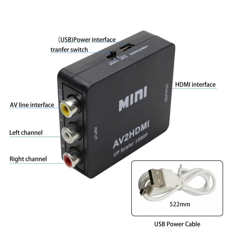 Мини AV в HDMI конвертер устройство CVBS 3RCA коробка 1080P видео AV2HDMI для HDTV PS3/PS4 DVD PC|Кабели