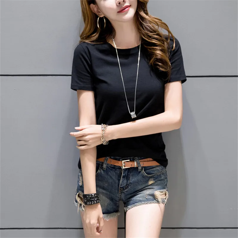 Женская футболка лето 2020 новинка чистый цвет плюс размер топы с круглым вырезом
