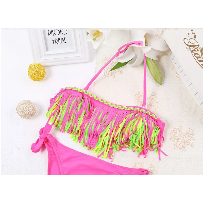 Детский купальник бикини 2018 с кисточками для маленьких девочек купальный костюм