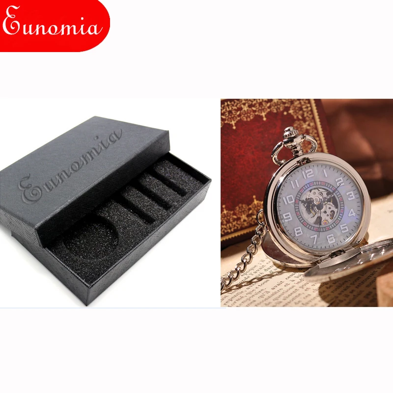 Простые серебряные блестящие Механические карманные часы с цепочкой для ключей