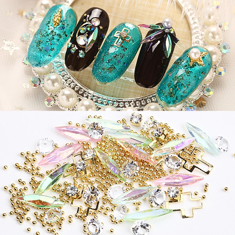 ROHWXY 1 box Nail Art Rhinestones 3D Shining Steel Ball Diamonds Ornament for Nails Decorations Diy Design Supplies | Красота и