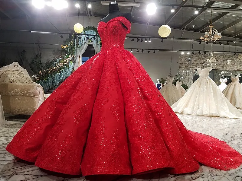 CloverBridal высокого качества 50 см Поезд из бисера с кружевной аппликацией ruched с открытыми плечами сверкающих бальный наряд красный торжественное платье
