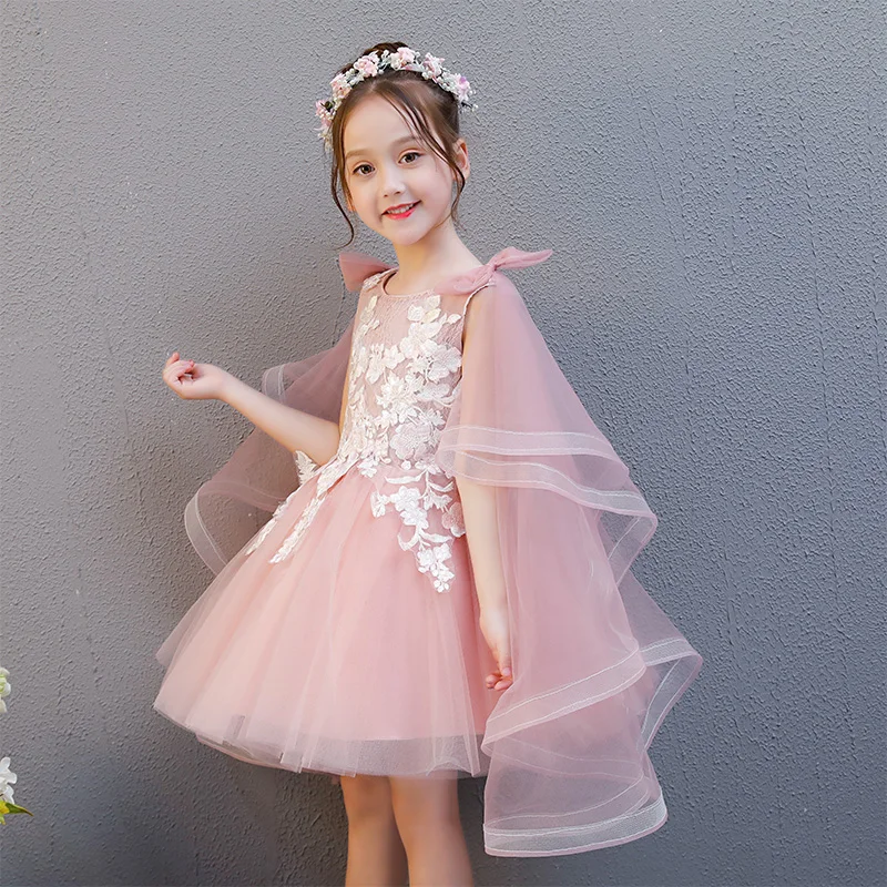 

Luxury Flower Girl Dresses for Wedding Party Gowns Lace Up Kids Pageant Dress Appliques Ball Gown Birthday Evening Dress B196