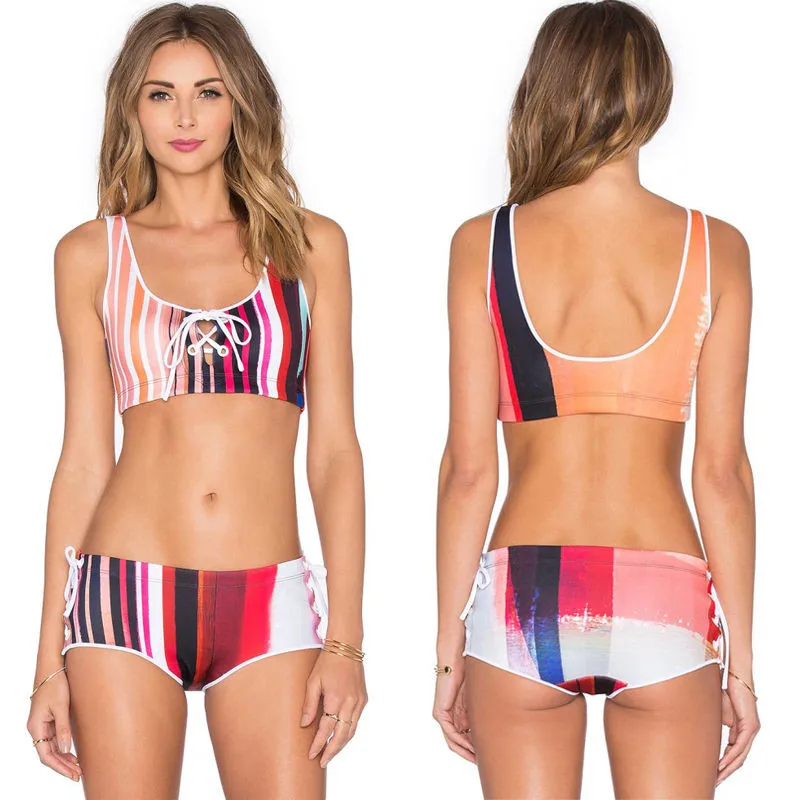 Сексуальный женский купальник в полоску для девушек бикини бюстгальтер пуш-ап