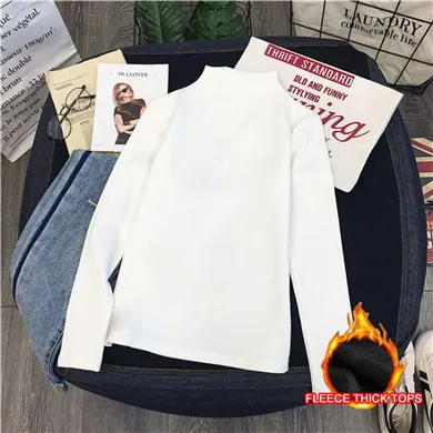 White Thick Fleece GCAROL, женская рубашка со стоячим воротником, яркая, стрейчевая, базовая, Верхняя Нижняя рубашка, одежда для осени и зимы, плотный флис, топы, пуловер - Цвет: White Thick Fleece