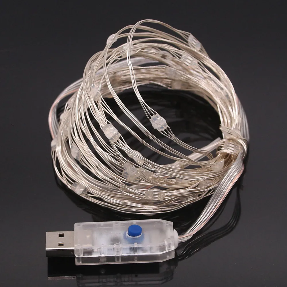 5 В USB строка светодиодные фонари 5 м 50led энергии открытый RGB медной проволоки Рождественский фестиваль Свадебная вечеринка украшения с 24 ключ Remot