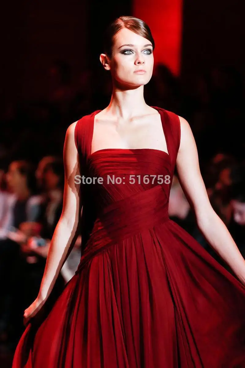 Custom Made Pleated Bodice Gathered Skirt Party Wear Flowing Chiffon Prom Dress Burgundy Wine Elie Saab Evening Dresses 2018 | Свадьбы и