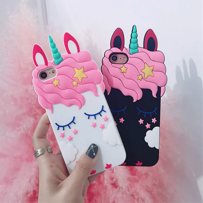 Роскошный 3D милый мультяшный Единорог Лошадь чехол для iPhone 5 5S 5SE 6 6s 7 8 Plus Мягкий