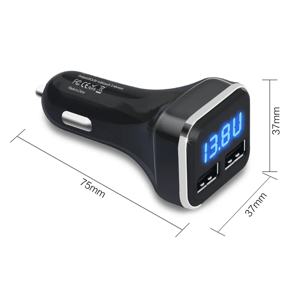 Новое устройство для автомобиля с двумя портами USB сигареты Зарядное устройство с светодиодный Дисплей вольт ампер постоянного тока 4.8A 5V