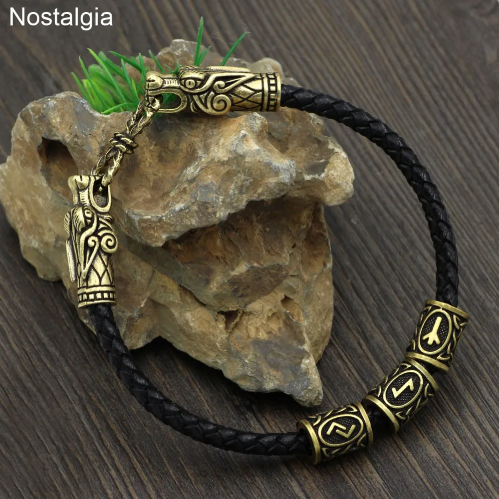 Ностальгия Голова Дракона нордические руны бусины викингов браслеты для мужчин