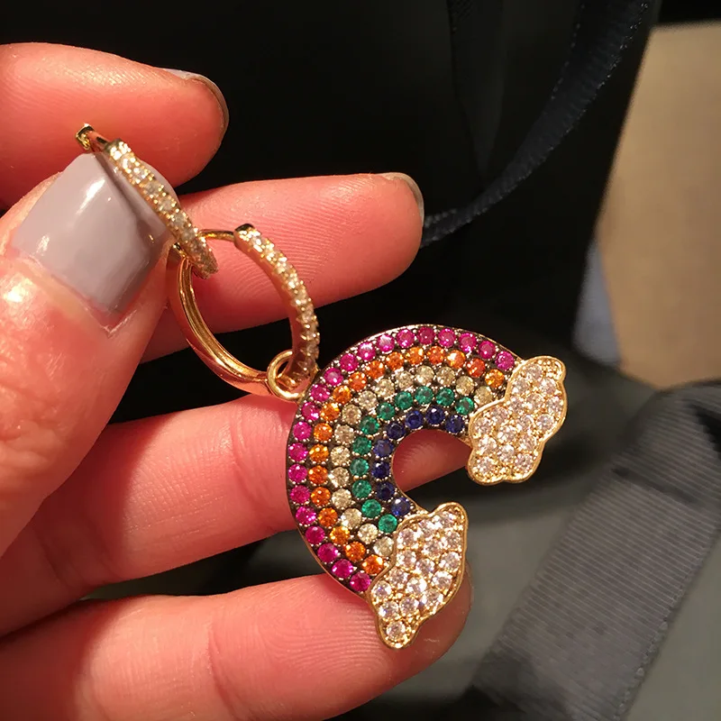 Janekelly роскошный бренд желтое золото цвет асимметричные серьги Радуга красочные