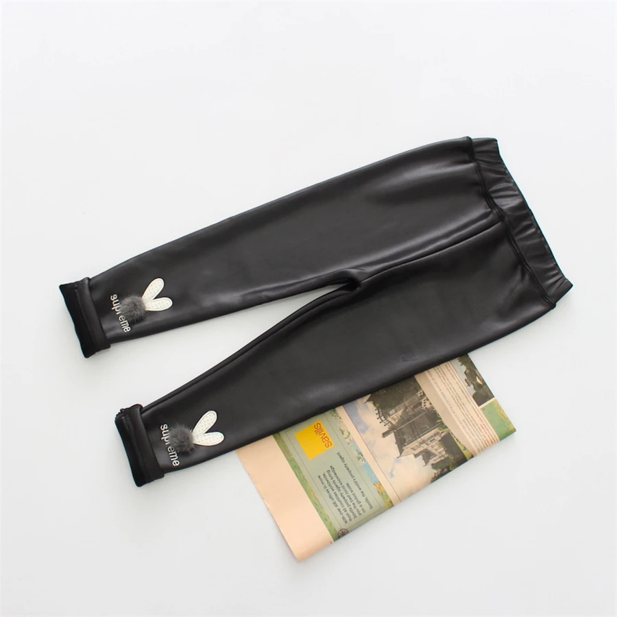 4 5 6 7 8 Years Kids Leggings for Girls Thicken Fleece Leather Leggins Winter Baby Velvet Elastic Long Pants Children's Trousers