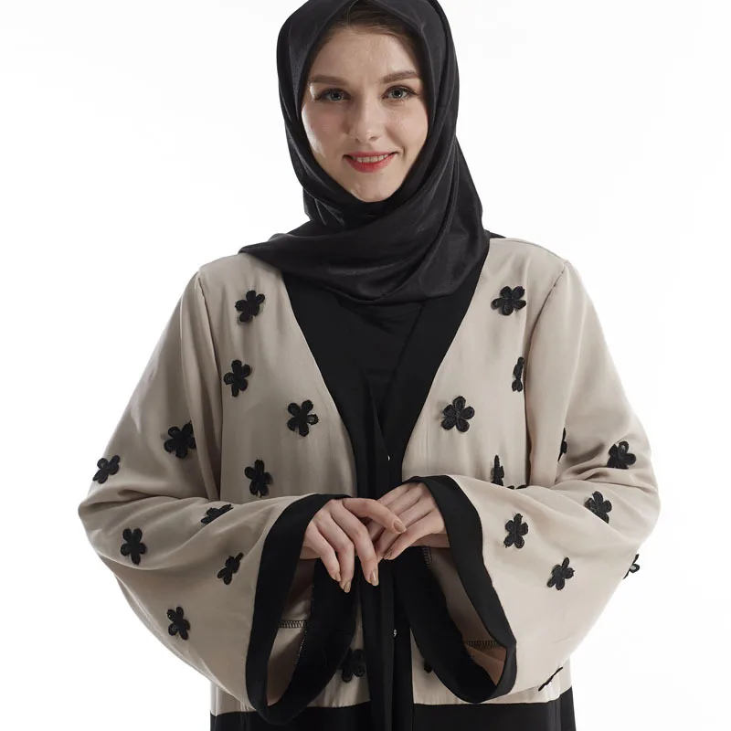 Мусульманское платье-абайя Дубайский кафтан с цветочной вышивкой кардиган в