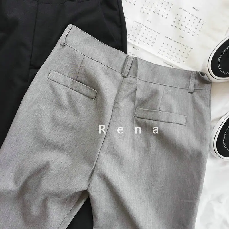 Для женщин костюм Штаны серый черный Однотонные повседневные штаны Мода 2017 г.