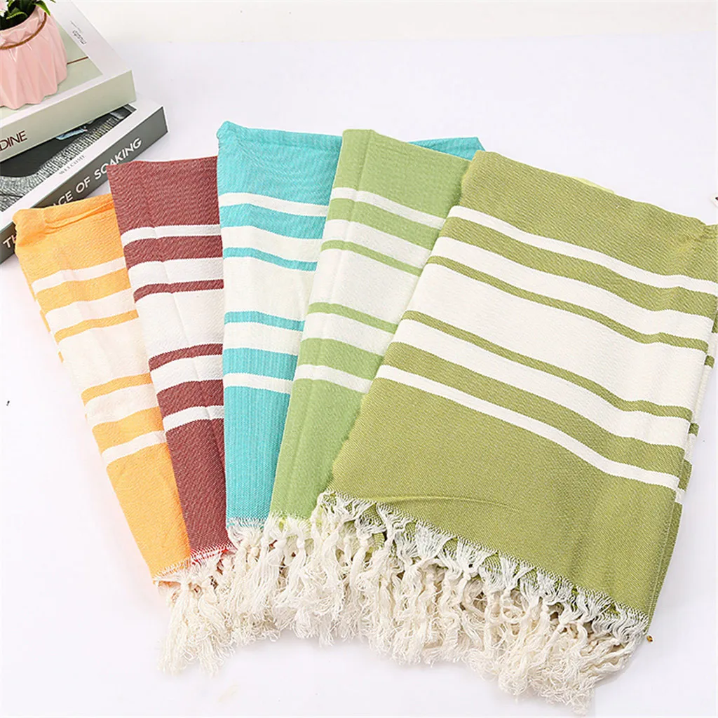 Ouneed Turkish Cotton Warm Shawl Bath Towel Blanket Beach Spa Sauna Yoga Tassel Jacquard Striped |