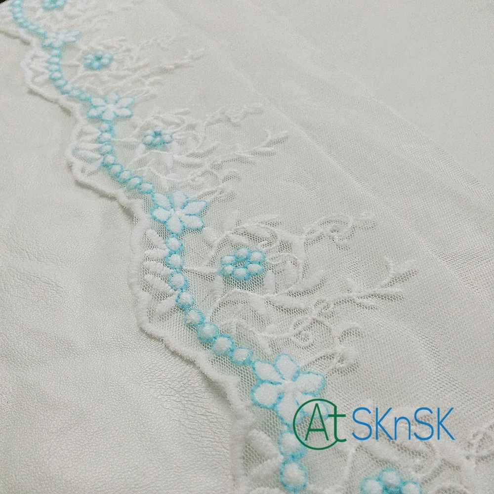 

200 yards/ lot Good quality lace 12cm Width blue flower mesh lace french fabric lace dress accessory embroidered lace ribbon