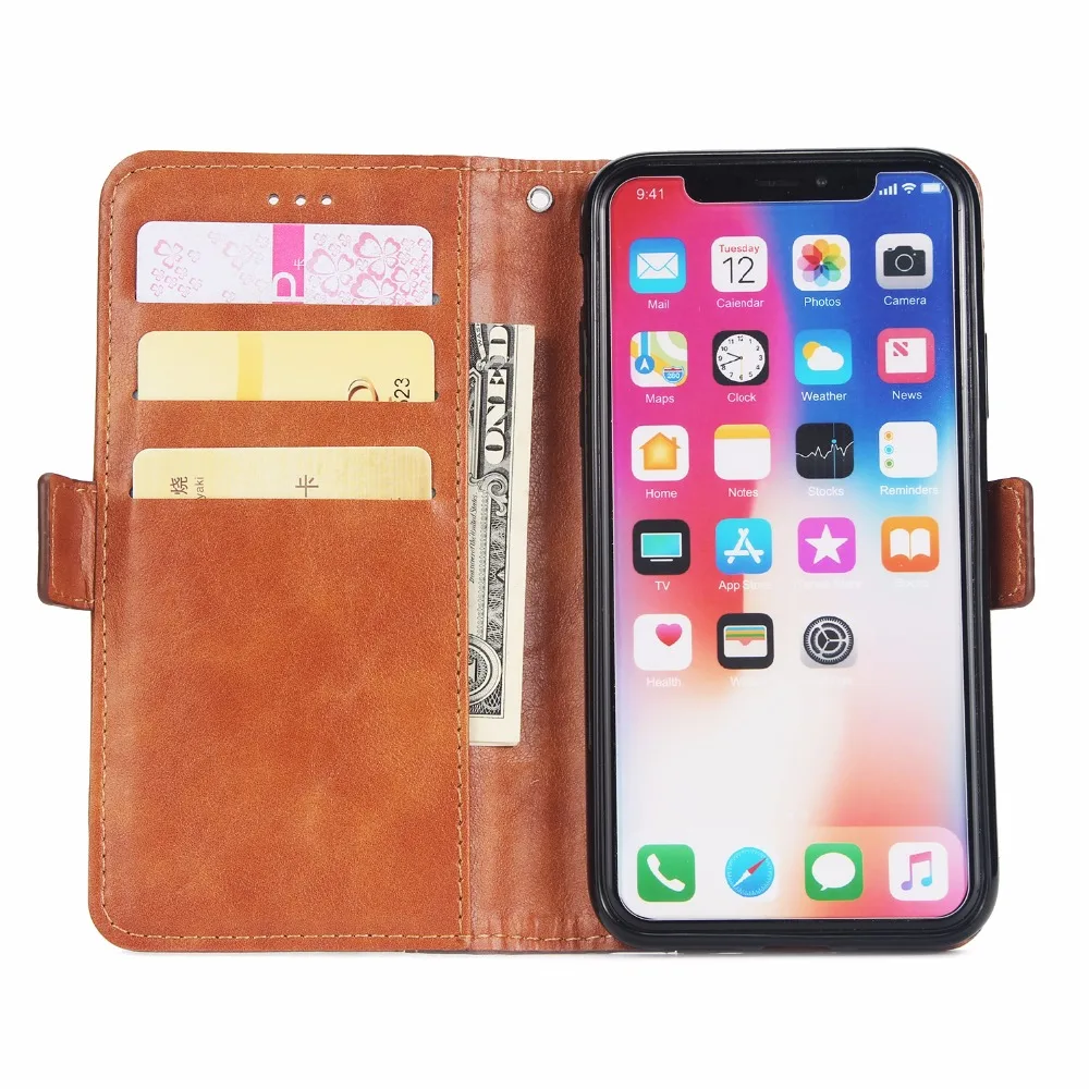 Чехол книжка для iPhone X XS 8 7 Plus Samsung S9 + Note 9 из искусственной кожи|Чехлы-портмоне| |