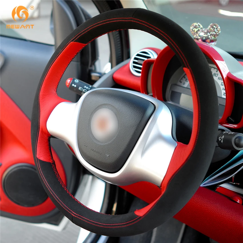 MEWANT Black Red Leather Suede Car Steering Wheel Cover for Smart Fortwo Interior Accessories Parts | Автомобили и мотоциклы