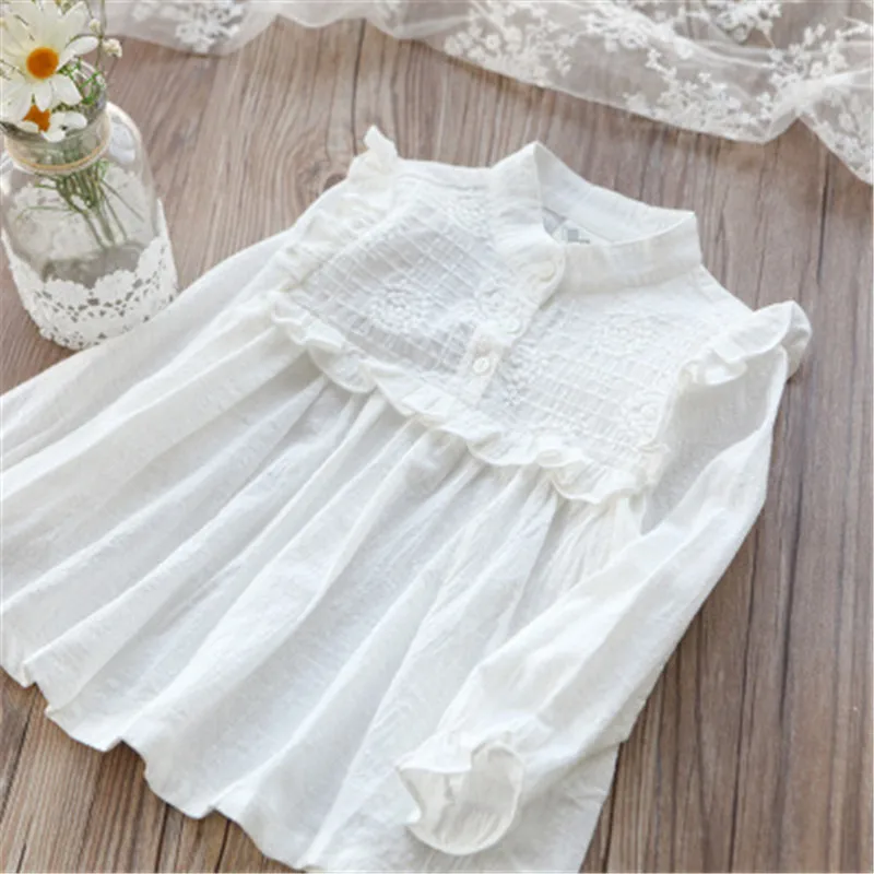 Белый Белые блузки для девочек из хлопка; однотонные рубашки для девочек; Детские рубашки с длинными рукавами; одежда для малышей; весенне-осенняя одежда для детей - Цвет: Белый