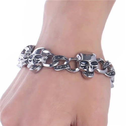 ZOSHI 316L нержавеющая сталь крутая Мужская сталь высокое качество Байкер человек череп талисманы браслет цепь заводская цена браслеты и браслеты