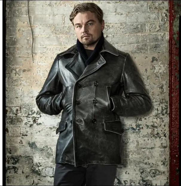 Free shipping.winter man thicker leather Jacket,men's genuine Leather coat.black cowhide windcoat.long leather cloth