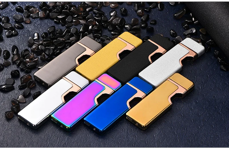 Тонкий гаджет для мужчин зарядки USB Зажигалка электронная сигарета зажигалки Металл ветрозащитный Электрический катушки пьезо зажигалки