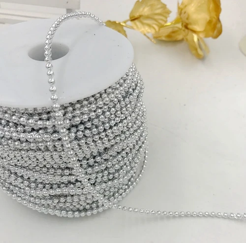 silver 5 м/лот, 3 мм, искусственный жемчуг, бисер, хлопок, цепочка для рукоделия, свадебные украшения, вечерние - Цвет: silver